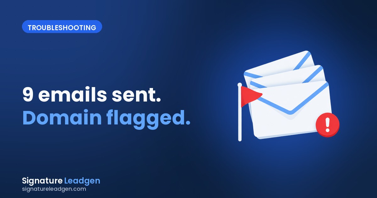 A stack of envelopes with a red warning badge and a red flag